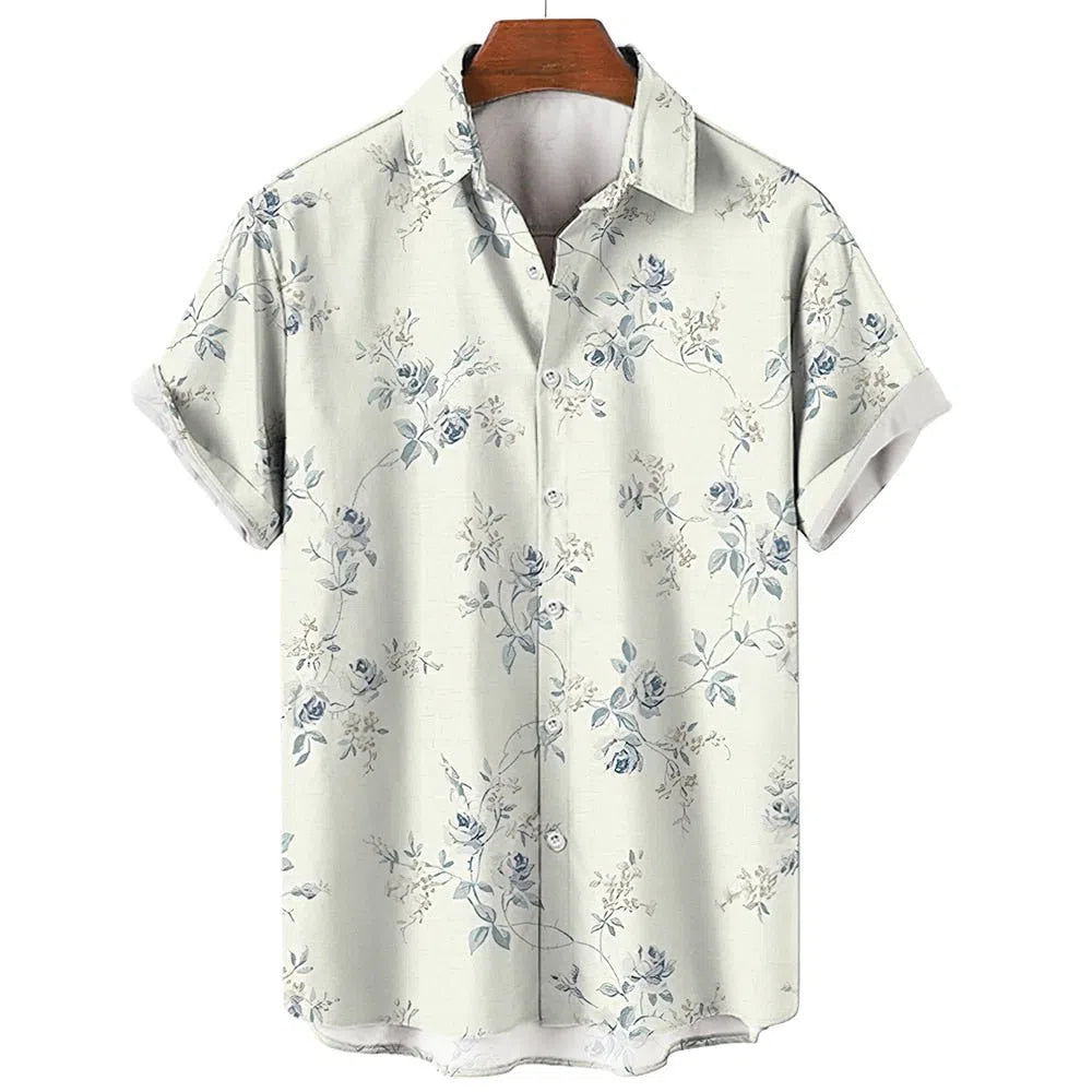 Feather Hawaiian Men's Shirt Short Sleeve Casual White-Maas