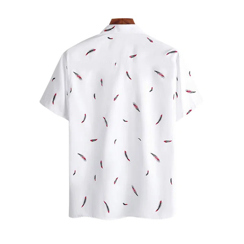 Feather Hawaiian Men's Shirt Short Sleeve Casual White-Maas