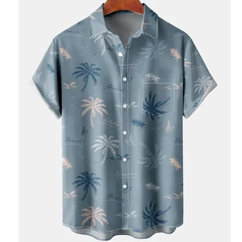 Feather Hawaiian Men's Shirt Short Sleeve Casual White-Maas