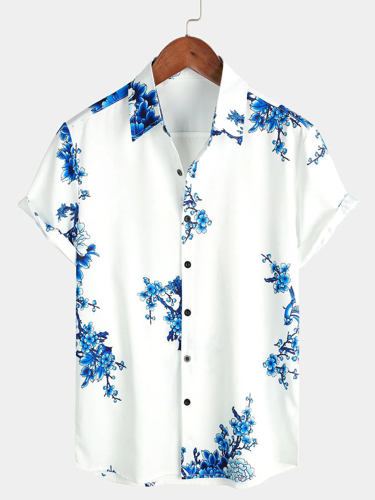 Feather Hawaiian Men's Shirt Short Sleeve Casual White-Maas