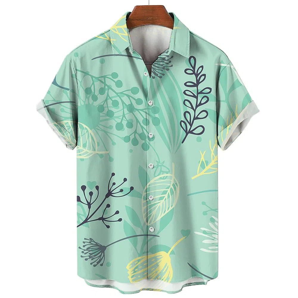 Feather Hawaiian Men's Shirt Short Sleeve Casual White-Maas