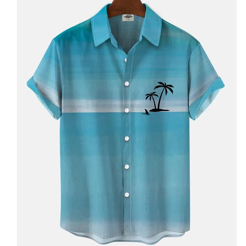 Feather Hawaiian Men's Shirt Short Sleeve Casual White-Maas