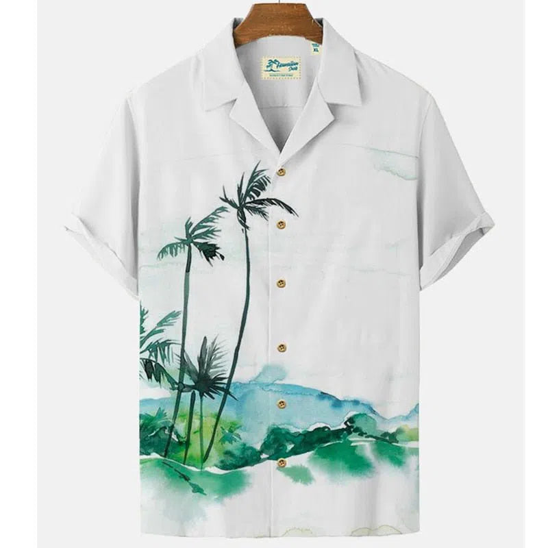 Feather Hawaiian Men's Shirt Short Sleeve Casual White-Maas