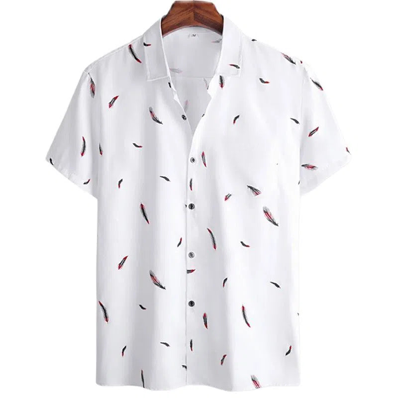 Feather Hawaiian Men's Shirt Short Sleeve Casual White-Maas