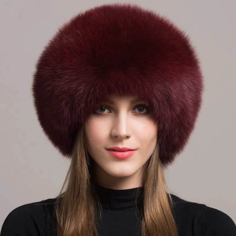 Hot Sale 100% natural Fox Fur Hat Women Cap Thick Fur Cap Winter Warm Hat Female Fashion For Women Hat With Earmuffs Hat-Maas