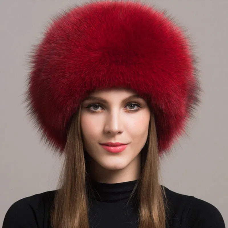 Hot Sale 100% natural Fox Fur Hat Women Cap Thick Fur Cap Winter Warm Hat Female Fashion For Women Hat With Earmuffs Hat-Maas