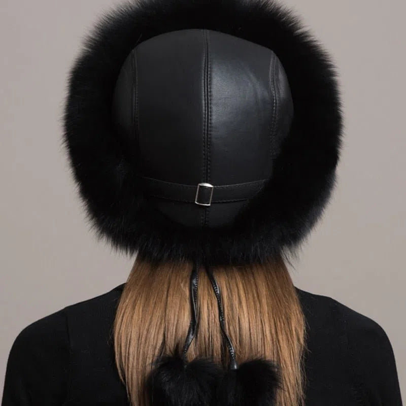 Hot Sale 100% natural Fox Fur Hat Women Cap Thick Fur Cap Winter Warm Hat Female Fashion For Women Hat With Earmuffs Hat-Maas