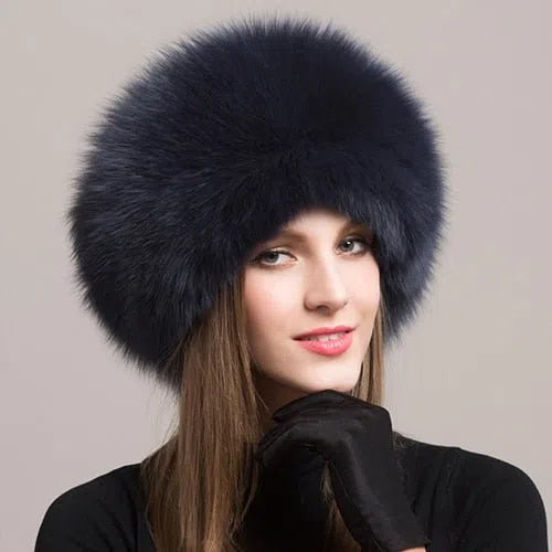 Hot Sale 100% natural Fox Fur Hat Women Cap Thick Fur Cap Winter Warm Hat Female Fashion For Women Hat With Earmuffs Hat-Maas