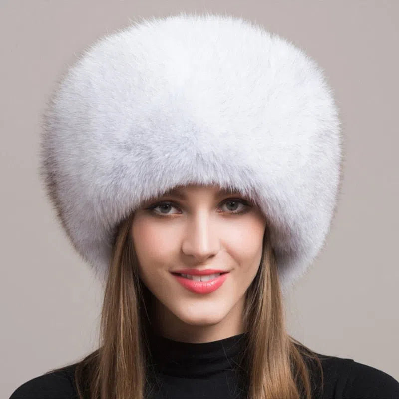 Hot Sale 100% natural Fox Fur Hat Women Cap Thick Fur Cap Winter Warm Hat Female Fashion For Women Hat With Earmuffs Hat-Maas