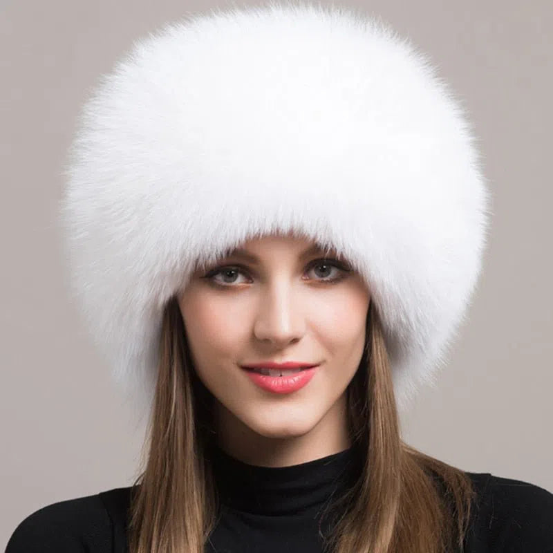 Hot Sale 100% natural Fox Fur Hat Women Cap Thick Fur Cap Winter Warm Hat Female Fashion For Women Hat With Earmuffs Hat-Maas