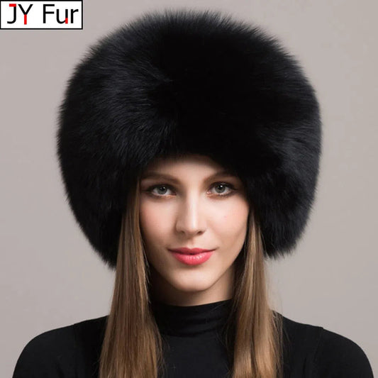 Hot Sale 100% natural Fox Fur Hat Women Cap Thick Fur Cap Winter Warm Hat Female Fashion For Women Hat With Earmuffs Hat-Maas