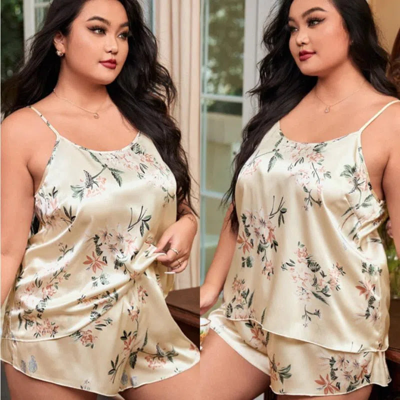 Large Size Women's Cami & Shorts Set Pajamas-Maas