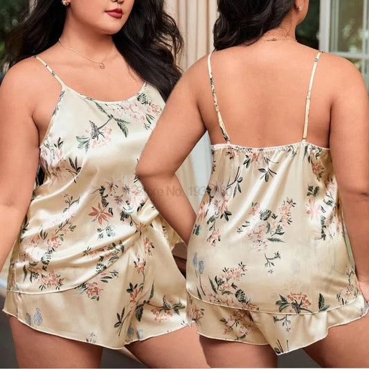 Large Size Women's Cami & Shorts Set Pajamas-Maas