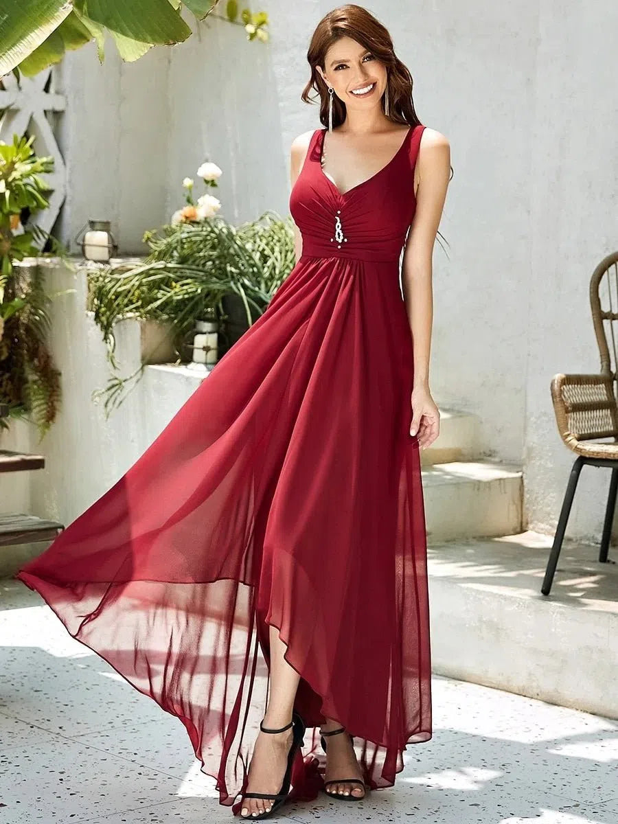 Luxury Evening Dresses V-Neck Sleeveless Chiffon Floor-Length-Maas