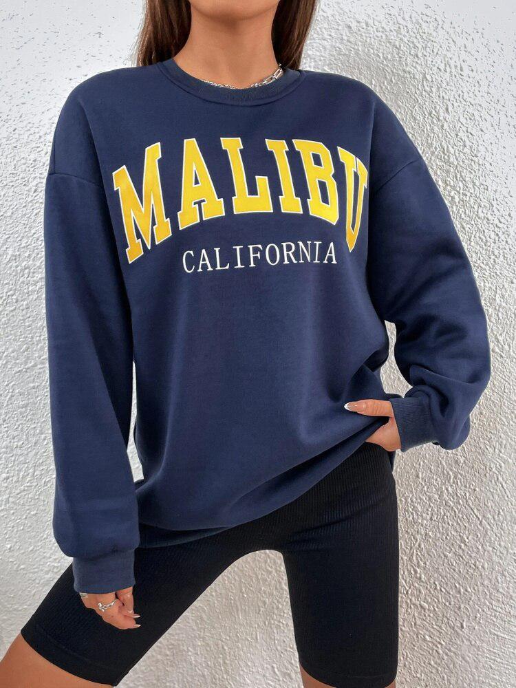 Malibu California Sweatshirt Long Sleeves Warm Oversize Women's Pullover-Maas