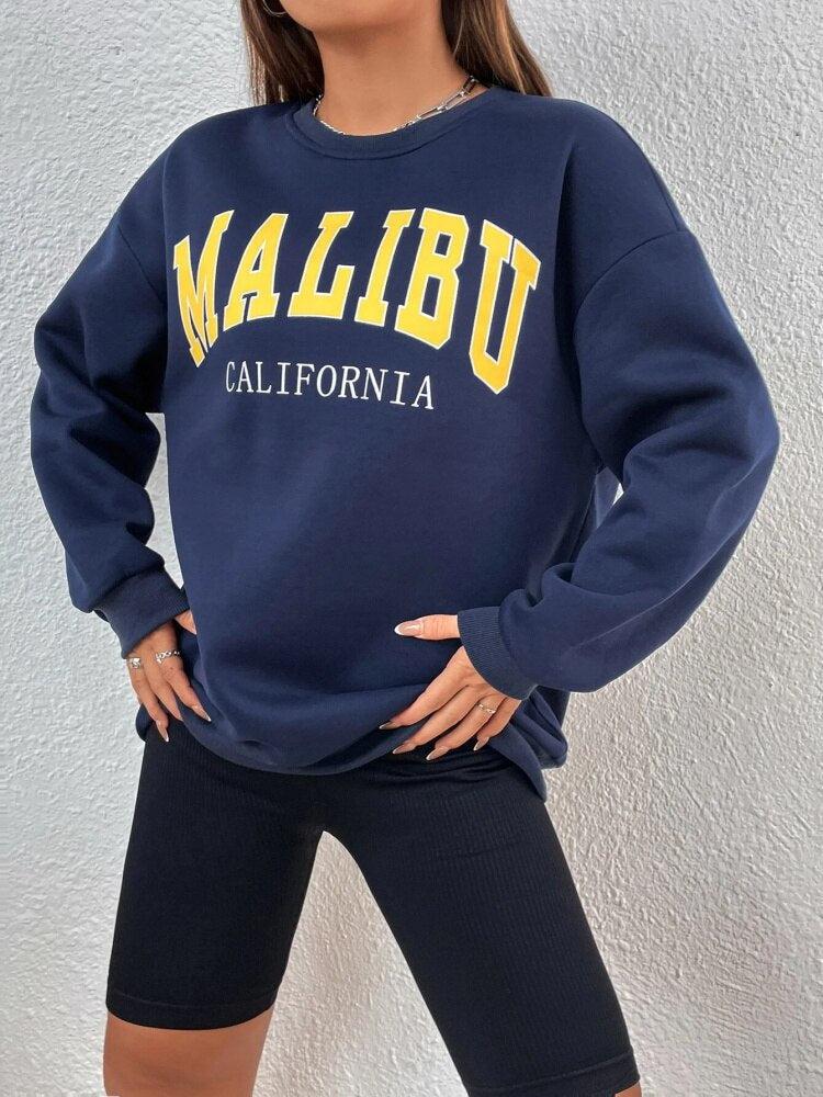 Malibu California Sweatshirt Long Sleeves Warm Oversize Women's Pullover-Maas