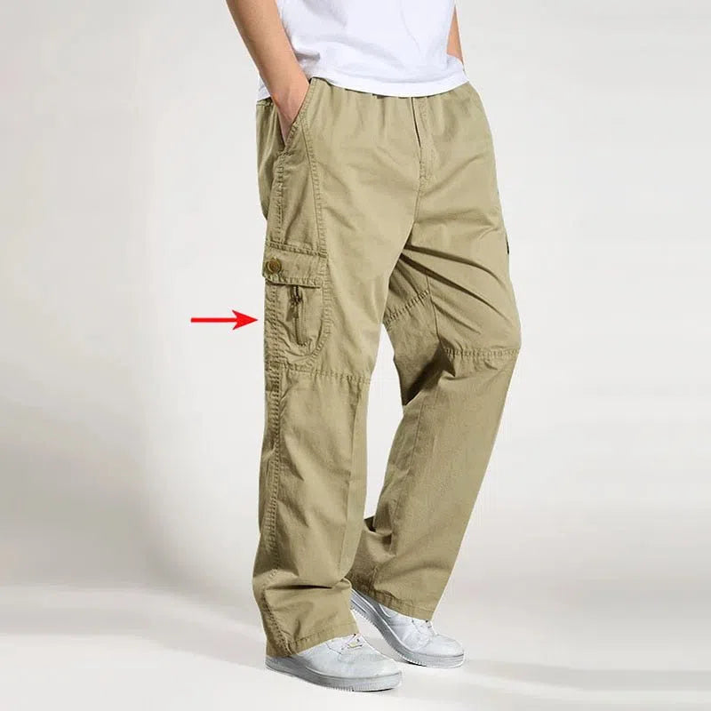 Men's Casual Cargo Pants Multi Pocket Straight Jogger Trousers-Maas