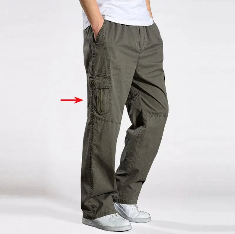 Men's Casual Cargo Pants Multi Pocket Straight Jogger Trousers-Maas