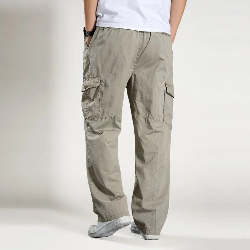 Men's Casual Cargo Pants Multi Pocket Straight Jogger Trousers-Maas