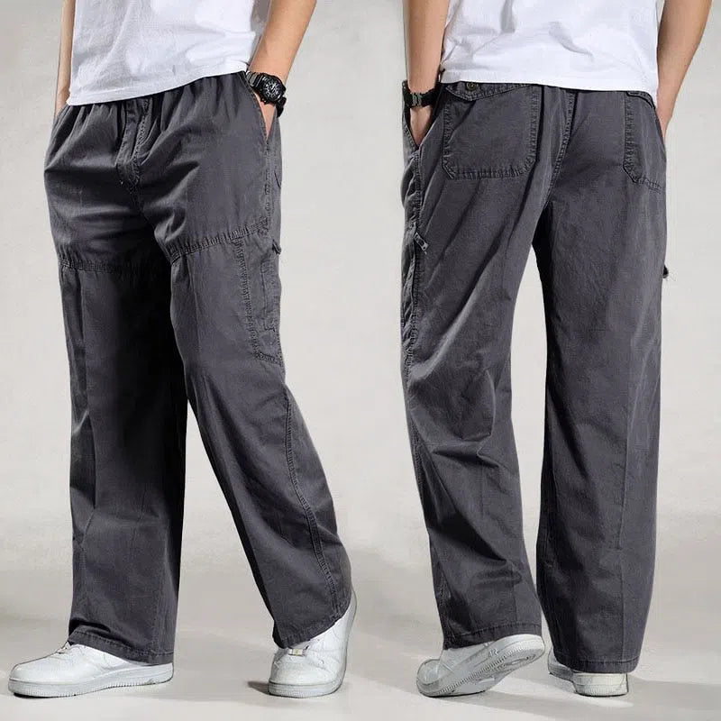 Men's Casual Cargo Pants Multi Pocket Straight Jogger Trousers-Maas