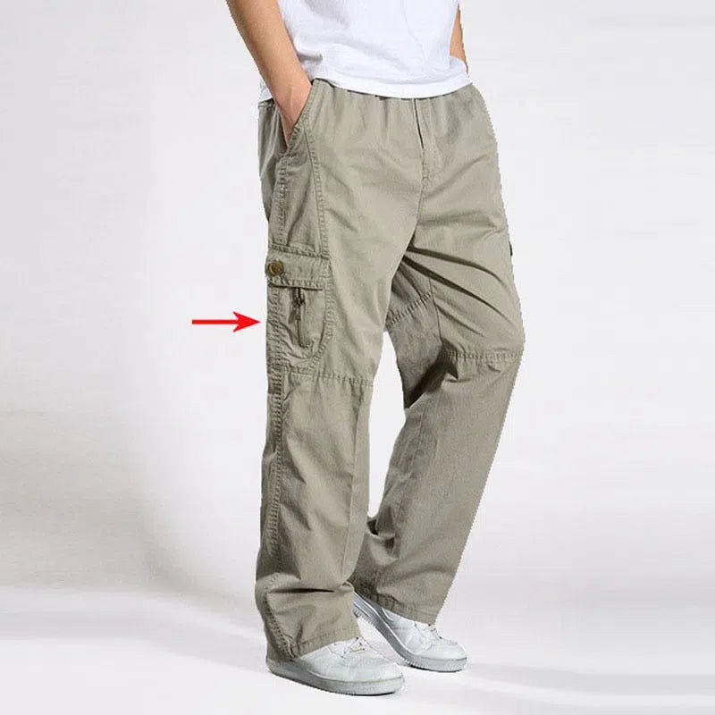 Men's Casual Cargo Pants Multi Pocket Straight Jogger Trousers-Maas