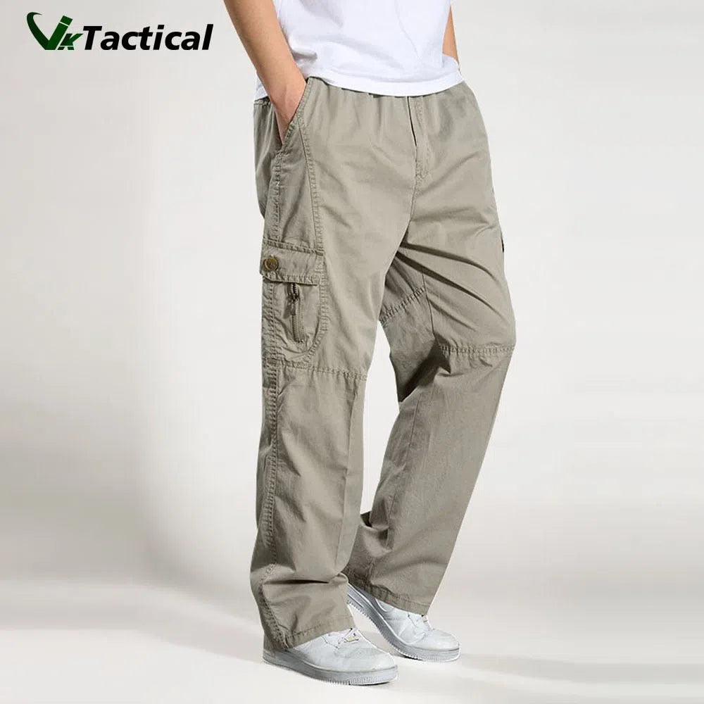 Men's Casual Cargo Pants Multi Pocket Straight Jogger Trousers-Maas