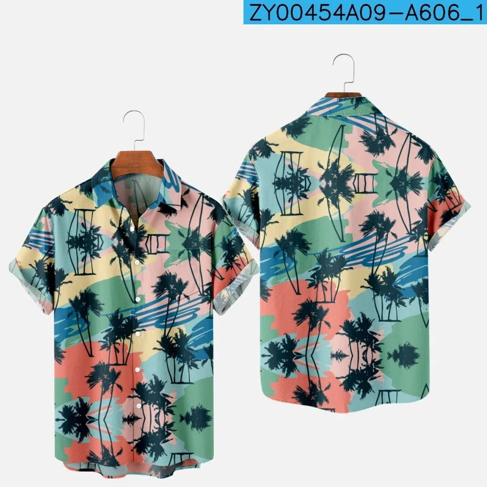 Men's Hawaiian Shirt One Button Short Sleeve Beach Oversized-Maas