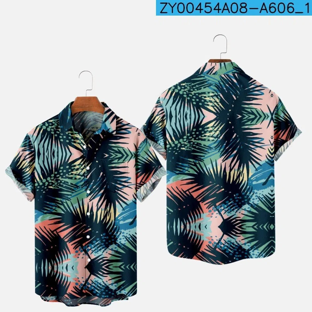 Men's Hawaiian Shirt One Button Short Sleeve Beach Oversized-Maas