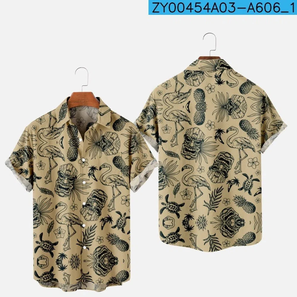 Men's Hawaiian Shirt One Button Short Sleeve Beach Oversized-Maas