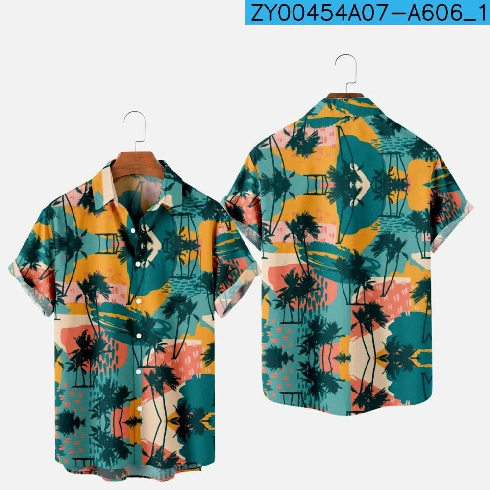 Men's Hawaiian Shirt One Button Short Sleeve Beach Oversized-Maas