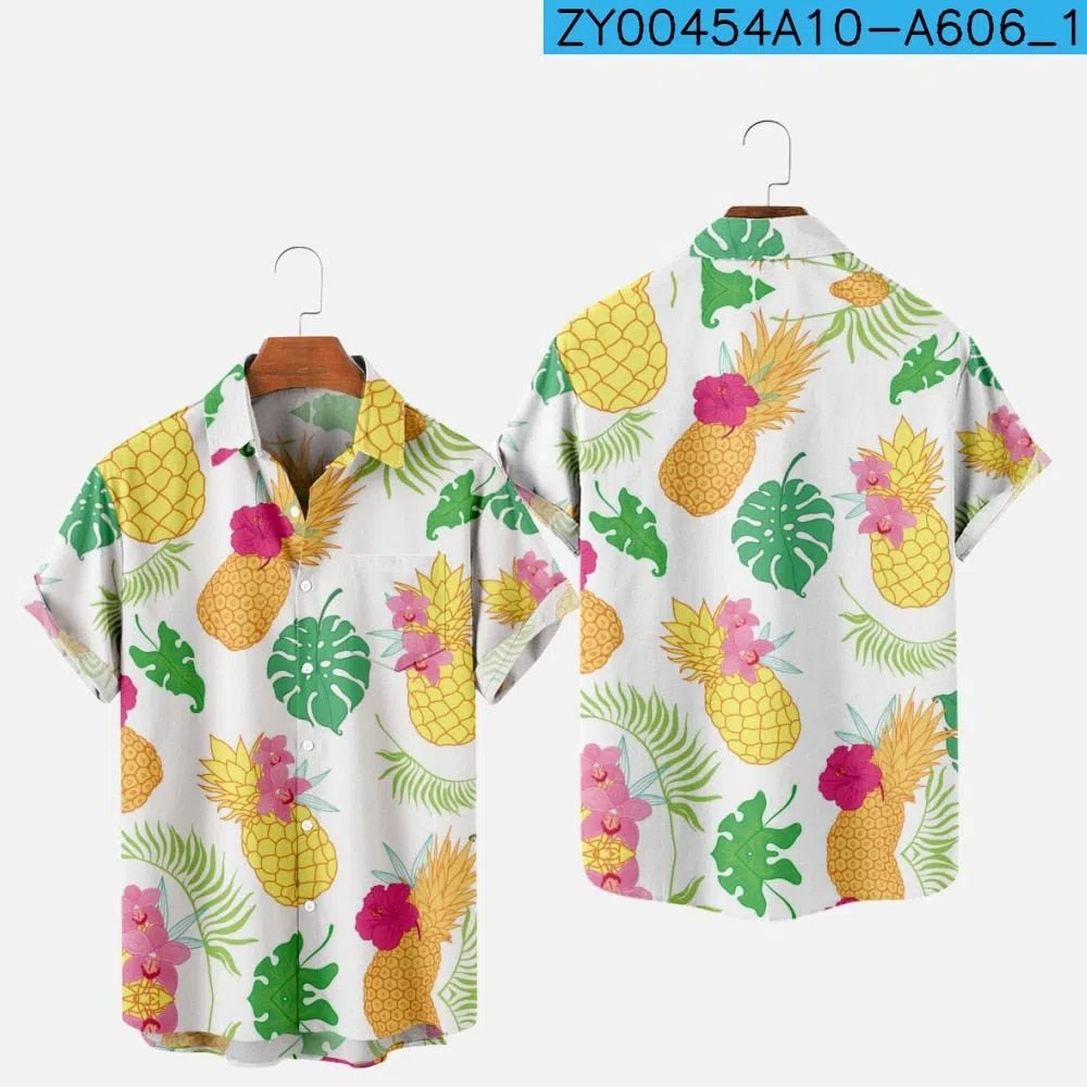 Men's Hawaiian Shirt One Button Short Sleeve Beach Oversized-Maas