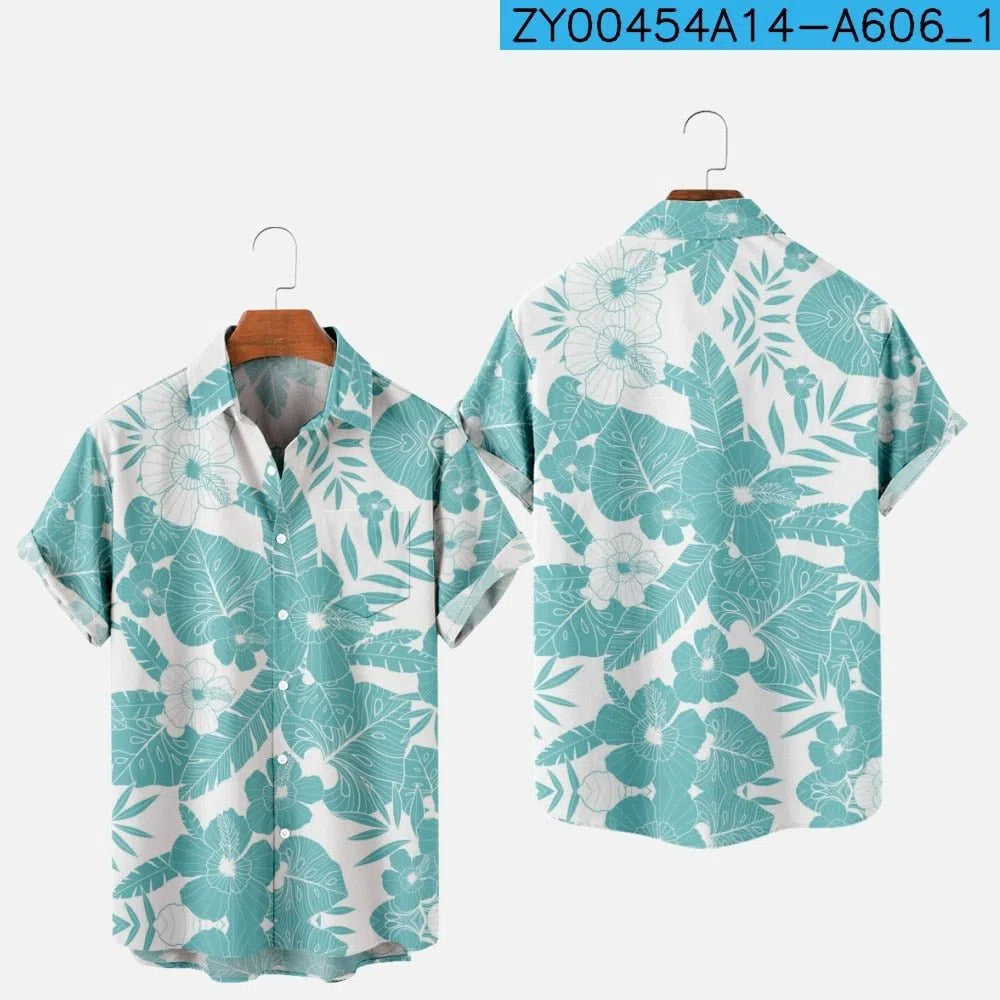 Men's Hawaiian Shirt One Button Short Sleeve Beach Oversized-Maas