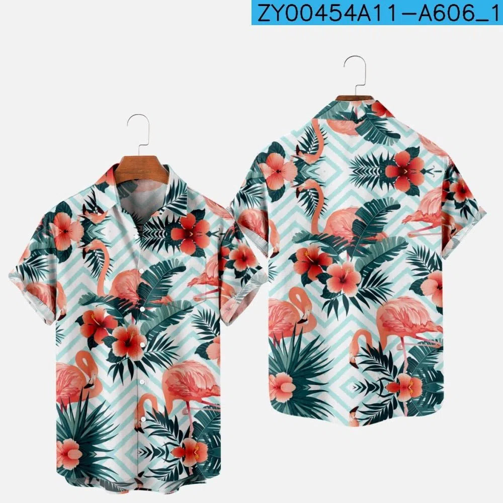 Men's Hawaiian Shirt One Button Short Sleeve Beach Oversized-Maas