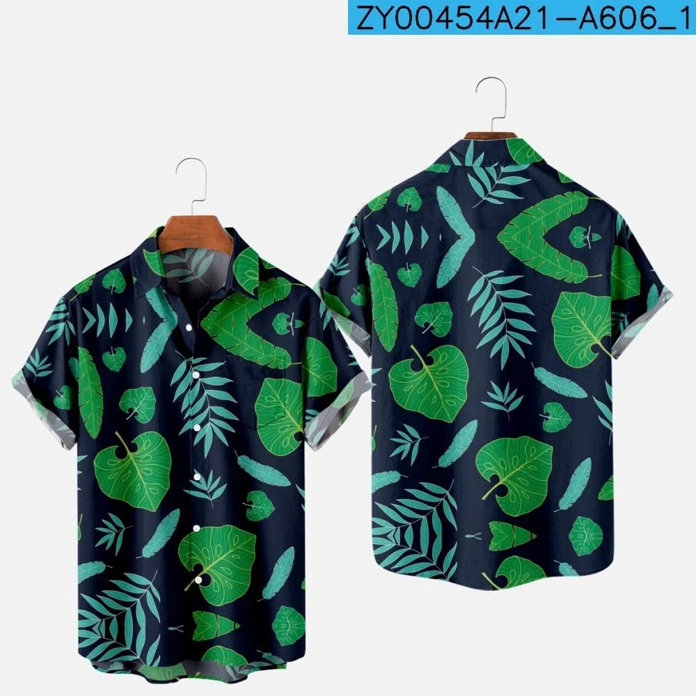 Men's Hawaiian Shirt One Button Short Sleeve Beach Oversized-Maas