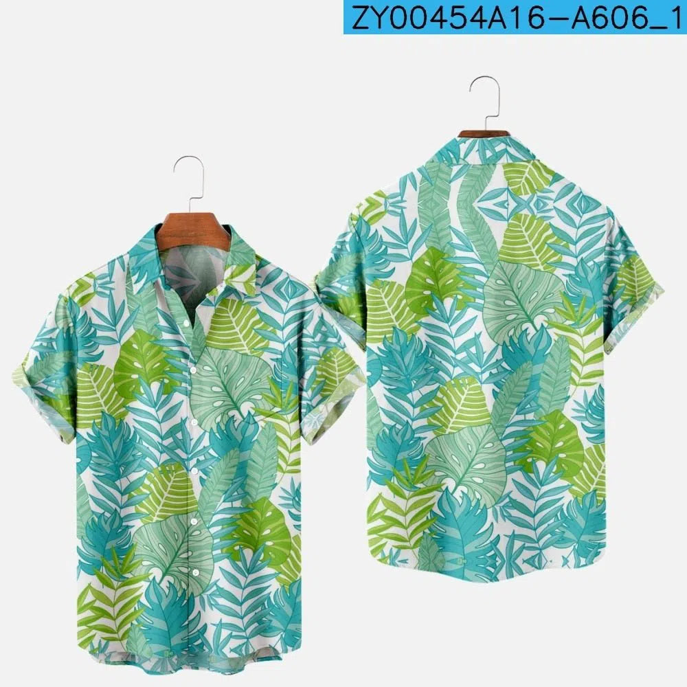 Men's Hawaiian Shirt One Button Short Sleeve Beach Oversized-Maas