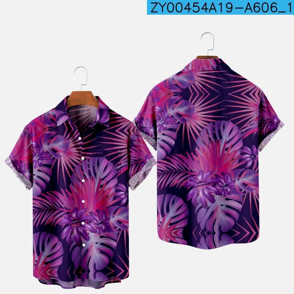 Men's Hawaiian Shirt One Button Short Sleeve Beach Oversized-Maas