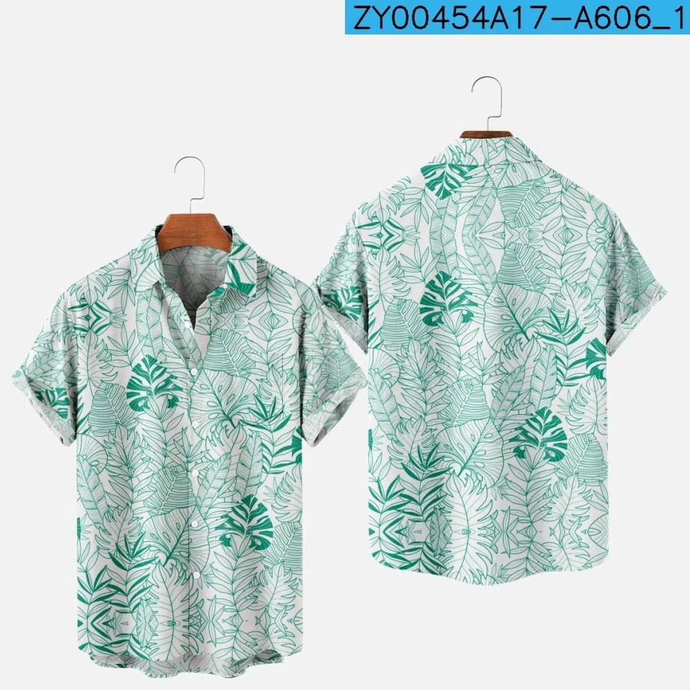 Men's Hawaiian Shirt One Button Short Sleeve Beach Oversized-Maas