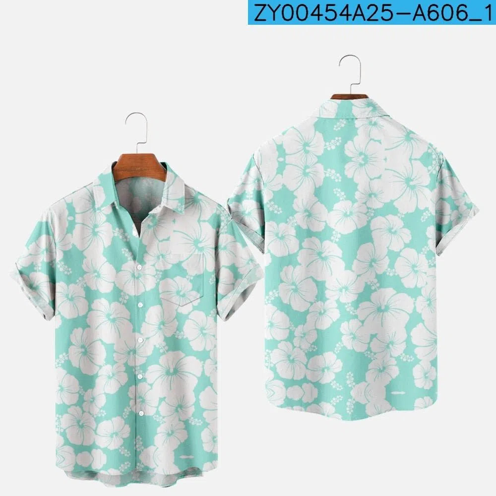 Men's Hawaiian Shirt One Button Short Sleeve Beach Oversized-Maas