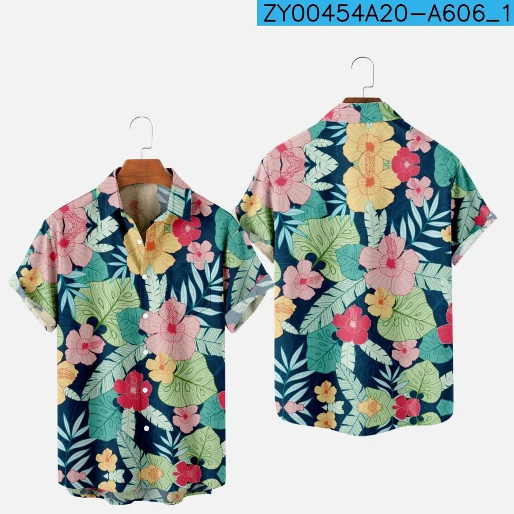 Men's Hawaiian Shirt One Button Short Sleeve Beach Oversized-Maas