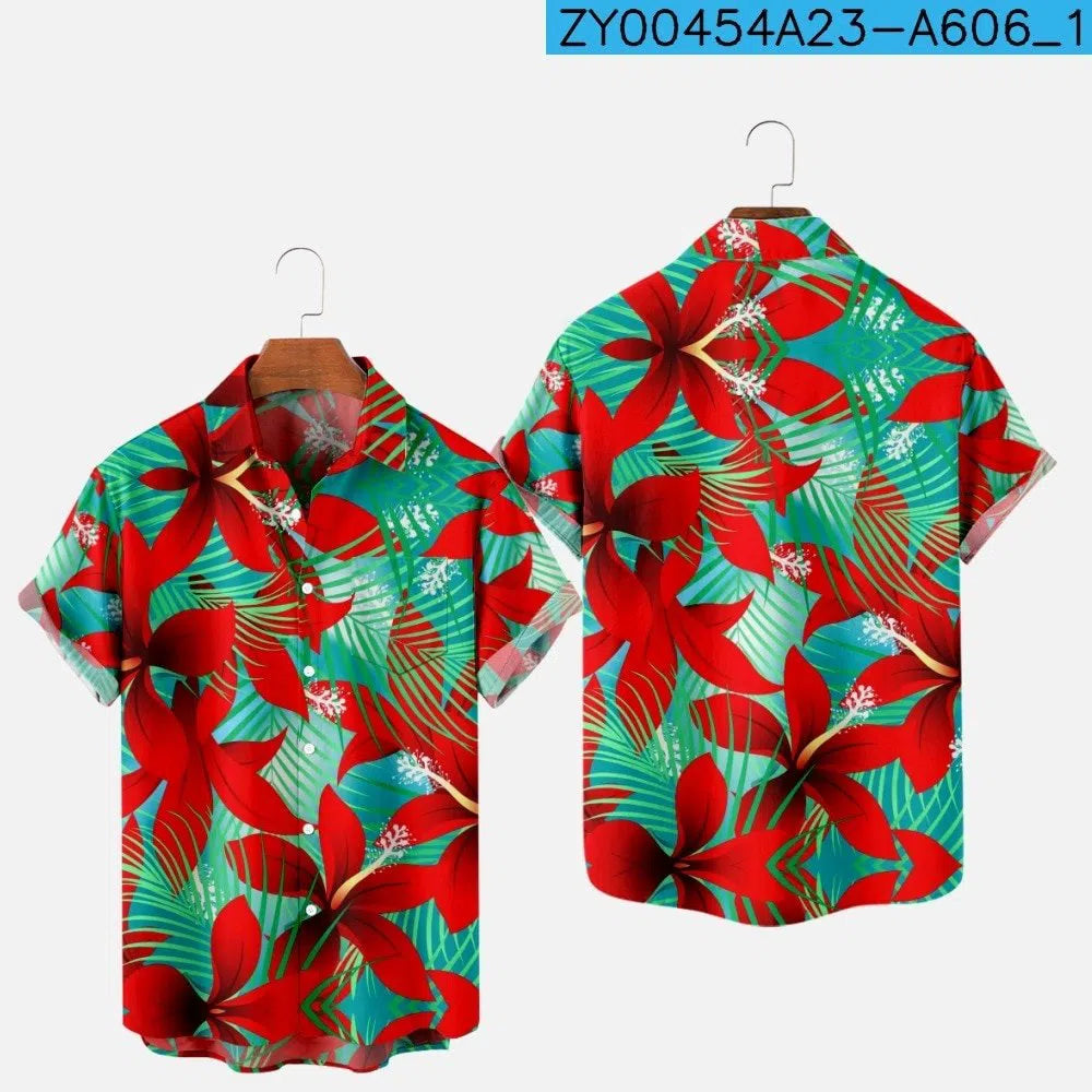 Men's Hawaiian Shirt One Button Short Sleeve Beach Oversized-Maas