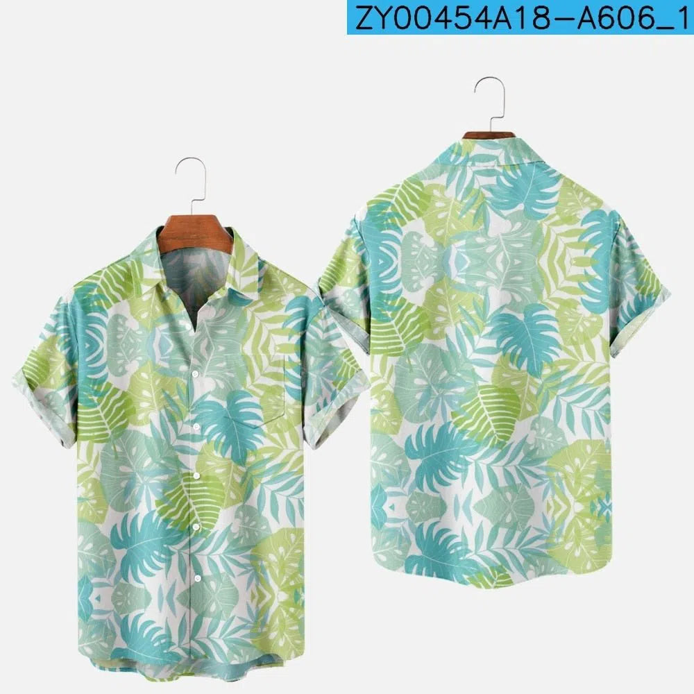 Men's Hawaiian Shirt One Button Short Sleeve Beach Oversized-Maas