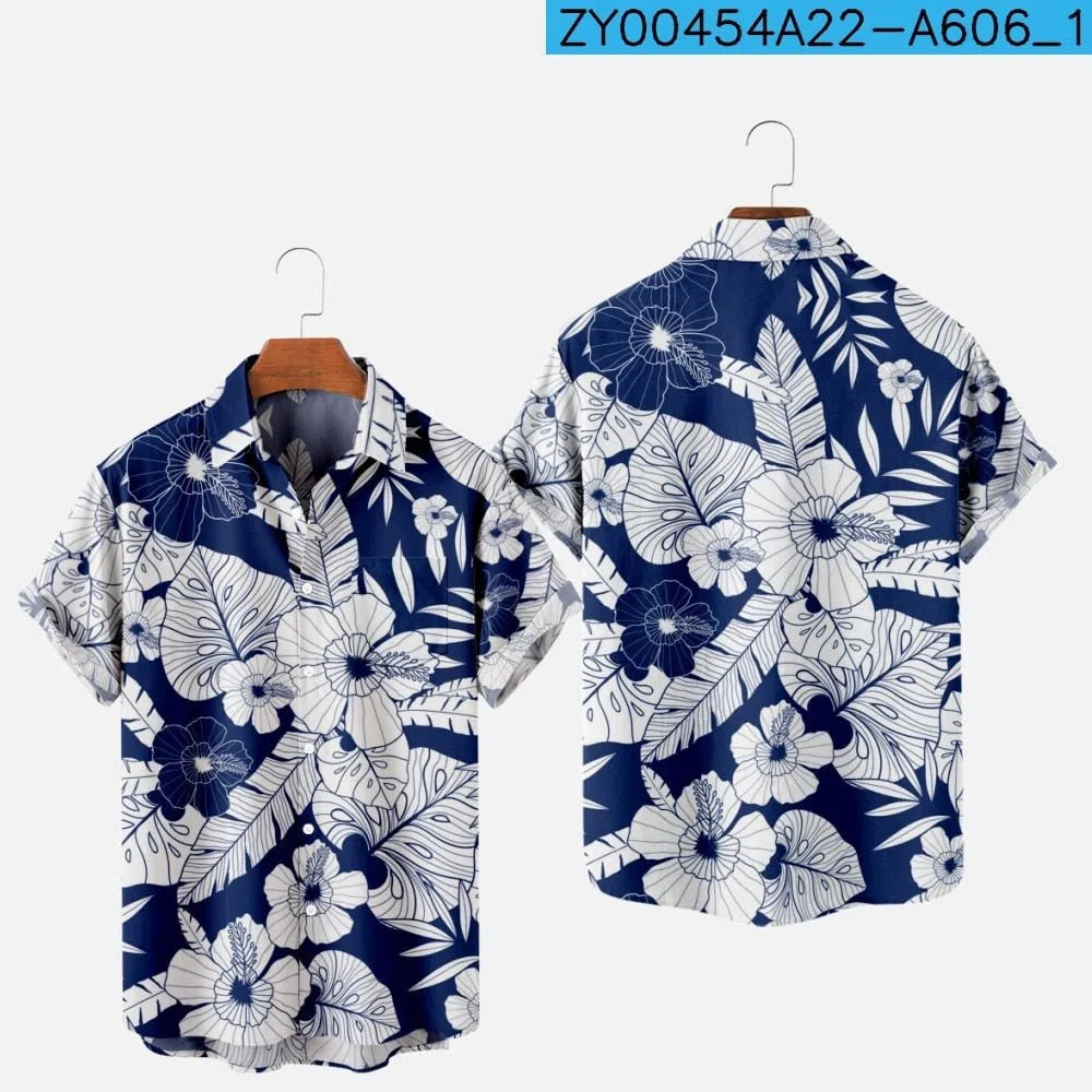 Men's Hawaiian Shirt One Button Short Sleeve Beach Oversized-Maas