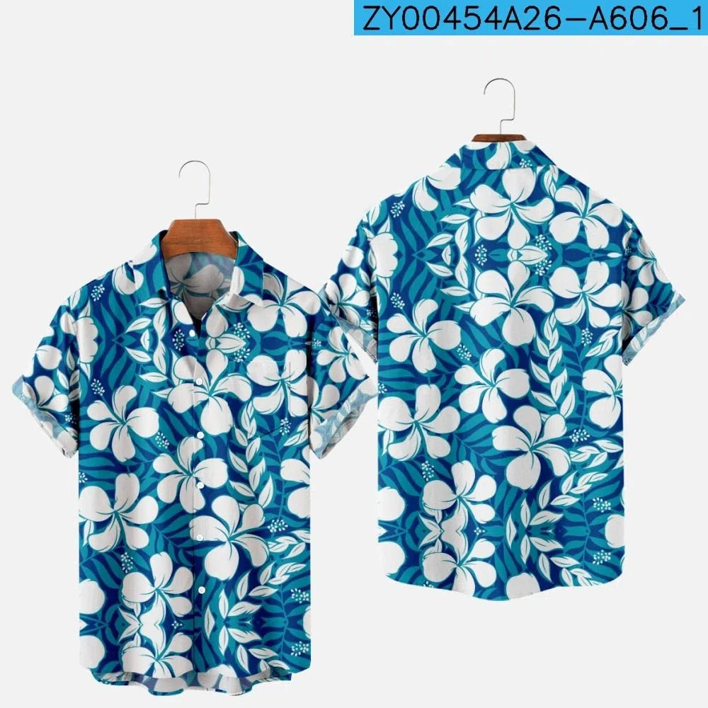 Men's Hawaiian Shirt One Button Short Sleeve Beach Oversized-Maas