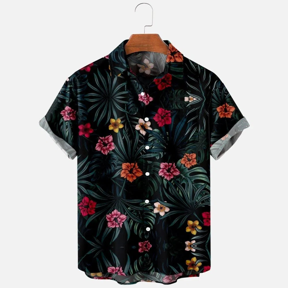 Men's Hawaiian Shirt One Button Short Sleeve Beach Oversized-Maas