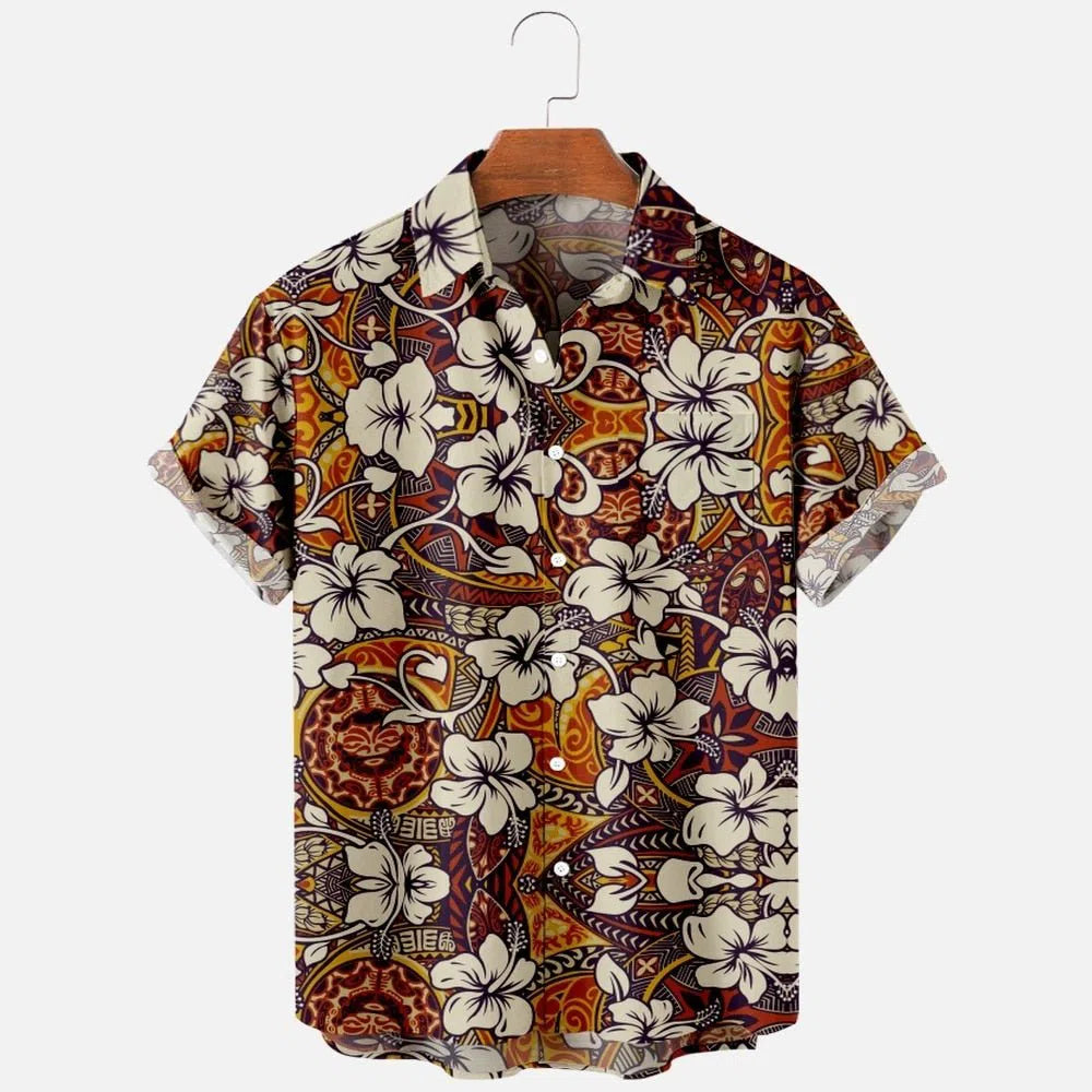 Men's Hawaiian Shirt One Button Short Sleeve Beach Oversized-Maas