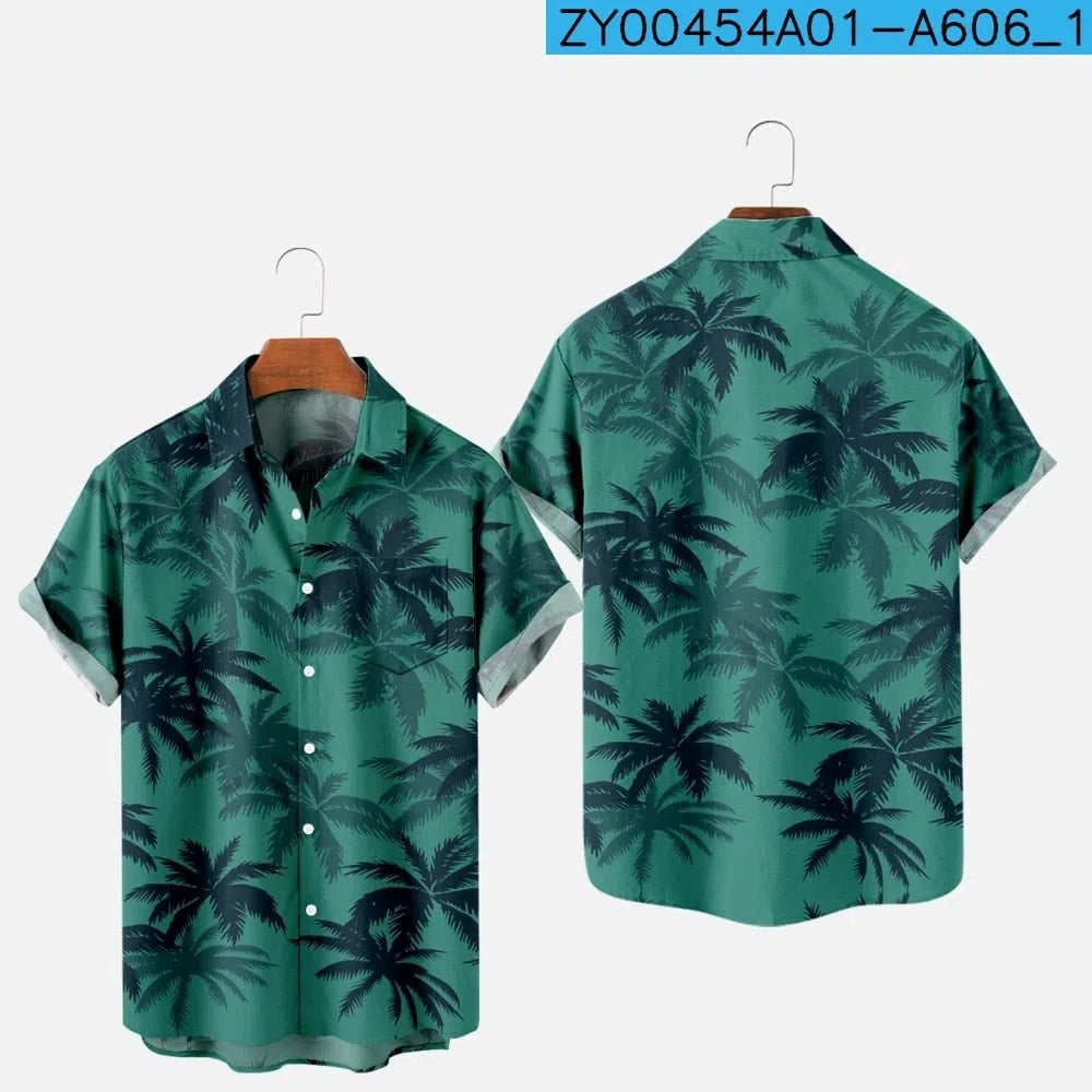 Men's Hawaiian Shirt One Button Short Sleeve Beach Oversized-Maas