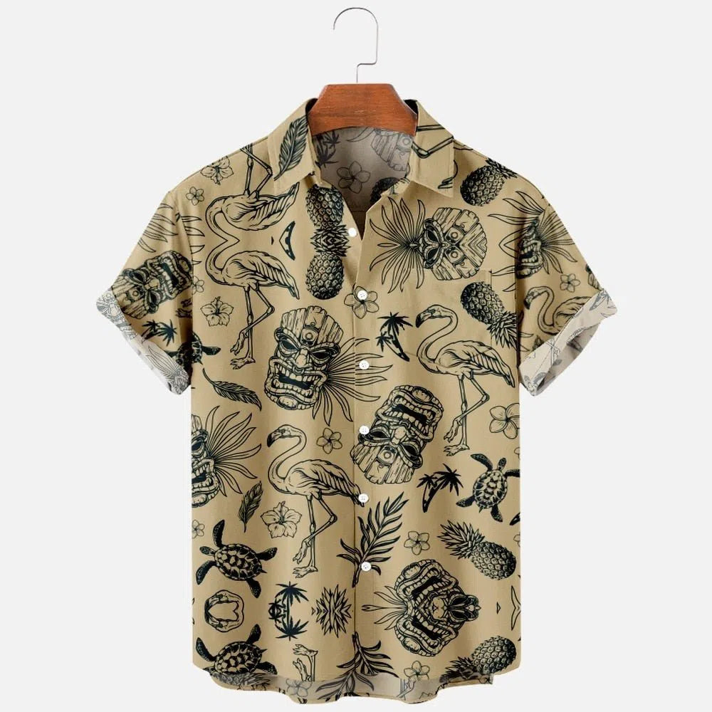 Men's Hawaiian Shirt One Button Short Sleeve Beach Oversized-Maas