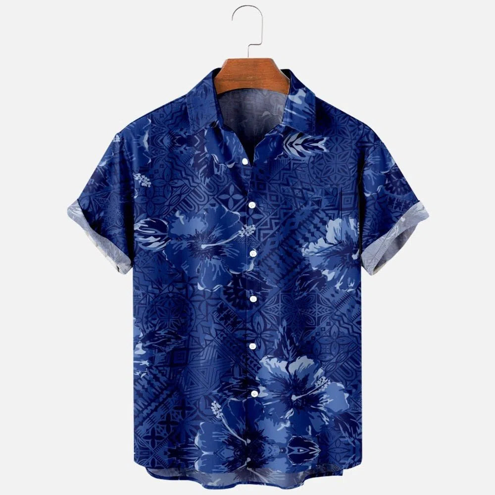 Men's Hawaiian Shirt One Button Short Sleeve Beach Oversized-Maas