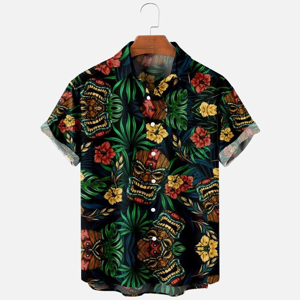 Men's Hawaiian Shirt One Button Short Sleeve Beach Oversized-Maas