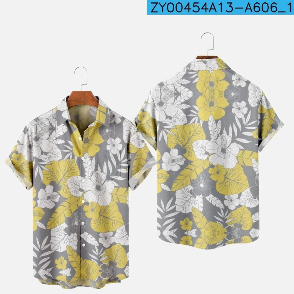 Men's Hawaiian Shirt One Button Short Sleeve Beach Oversized-Maas